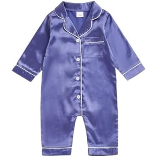 MAINESAKA Newborn Baby Girl Boy One Piece Pajama Romper Sleep Jumpsuit Silk Satin Long Sleeve Button Down Pjs Sleepwear
