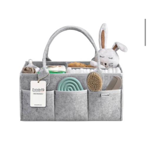 PUTSKA Nursery Storage Basket - Baby Diaper Caddy Organizer for Diaper Station, Newborn Essentials, Baby Shower Gifts and Registry Must-Haves for Boy or Girl