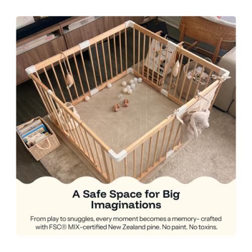 HARPPA Wooden Baby Gate Playpen | Non-Toxic Foldable DIY Adjustable Play Yard for Infants & Toddlers – Natural Finish Baby Fence for Small & Large Spaces
