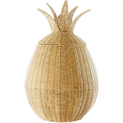 Kaplan Early Learning Pineapple Washable Wicker Floor Basket | Home Decor Organizer | Rattan Woven Fruit-Shaped Storage Bin