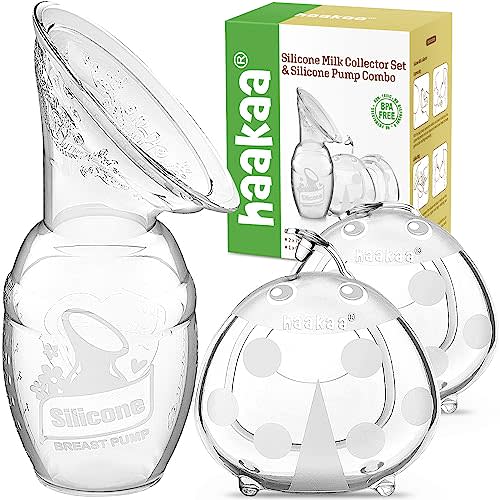 haakaa Manual Breast Pump for Breastfeeding 4oz/100ml and Ladybug Milk Collector 2.5oz/75ml Combo, Food-Grade Silicone