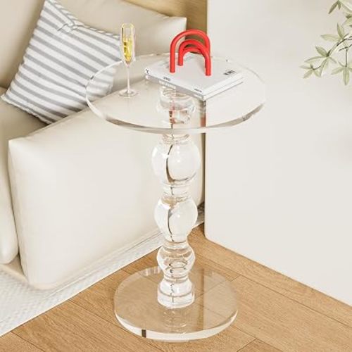 Clear Round Acrylic Side Table, Modern Acrylic End Table, Small Drink Table for Living Room, Bedroom and Lobby,15.7" L x 15.7" W x 22.6" H