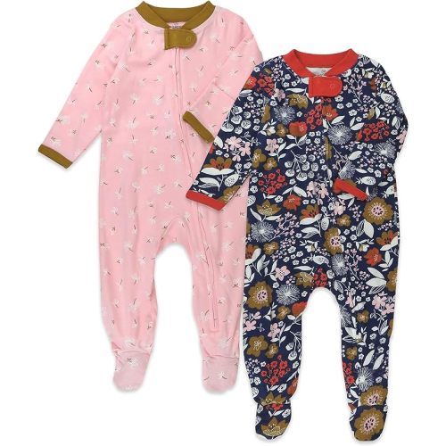 HonestBaby Baby Girls' Sleep N' Play One-Piece Zip-Front Footed Pajamas