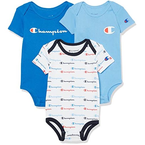 Champion baby girls Champion Unisex 3pk 5pk Short Sleeve Or Long Sleeve Infant Body Suit in Multiple Colors, Si and Toddler T Shirt Set, Shortsleeve3pk-blue 461, 0-6 Months US