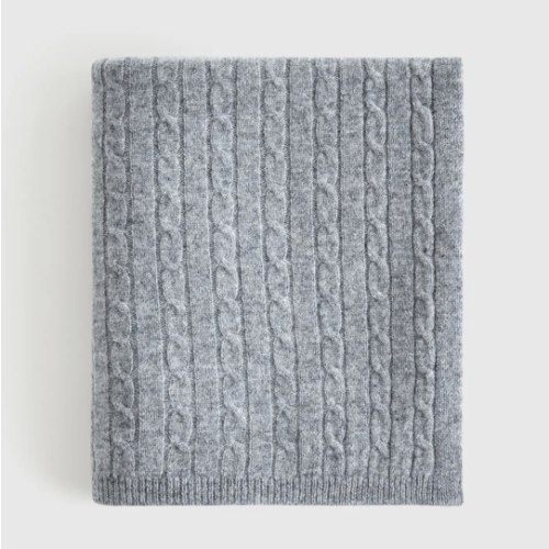Luxe Cable Knit Cashmere Baby Blanket in Heather Grey