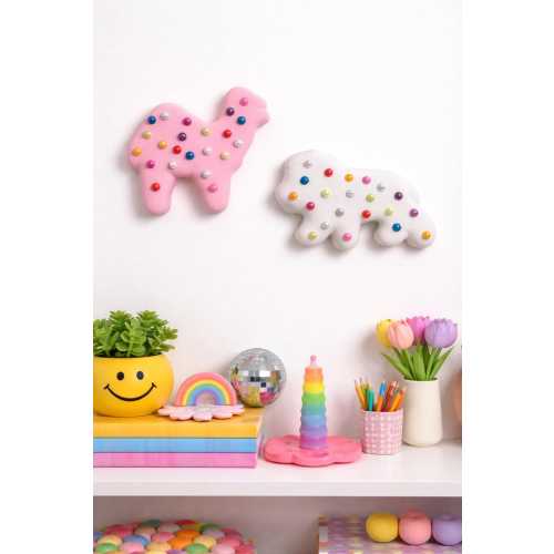 GIANT Circus Animal Cookie Wall Art Set - Kitsch Cookie Decor / Cookie Sculpture/ Pearl Sprinkles/ Retro Candy Pop Art / Dopamine Decor