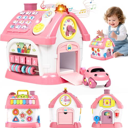 Marstone, Toys for 1+ Year Old Girl, 8-in-1 Montessori House Pink