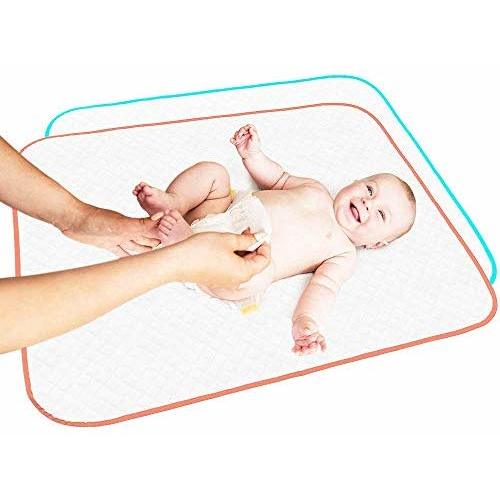 Portable Changing Pad Large Size 25.5”x31.5” Pack of 2 - Vinyl Waterproof Reusable Baby Changing Mats for Girls Boys - Reinforced Seams & Free Storage Bag - Change Diaper Mat - Extended Warranty 2 y