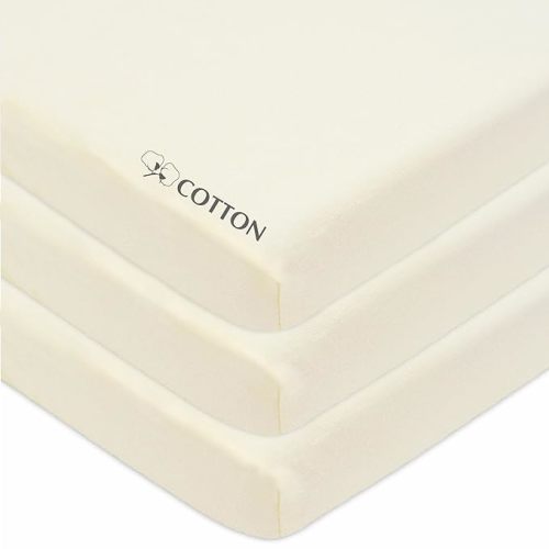 American Baby Company 3 Pack 100% Natural Cotton Fitted Mini Crib Sheets 38" x 24" - Soft & Breathable Small Nesting Portable Sheets, Fits Pack N Play Mattresses, Cream, for Boys & Girls | Fits Pack N Play Mattresses, Soft & Breathable, Portable Sheets, S