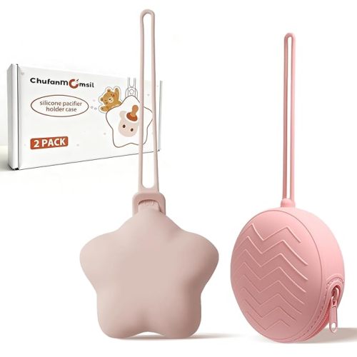 Silicone Pacifier Holder Case, Pacifiers Holder Pouch for Diaper Bag, Pacifier Storage Case for Baby Girl Boy, Outdoor On-The-Go Use, 2 Pack, Light Pink + Pink