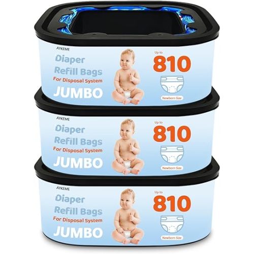 Jumbo Square Refills Disposal Bags Compatible with Diaper Genie Compact & Select Pails (Not Fit Classic),Hold Up to 810 Newborn-Sized Diapers Per Refill(3 Pack)