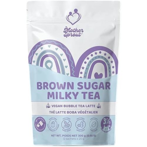 Mother Sprout Brown Sugar Milky Tea – Vegan Lactation Drink Mix (Bubble Tea Latte Flavor) for Breastfeeding, Support Breast Milk Supply, 12 Servings