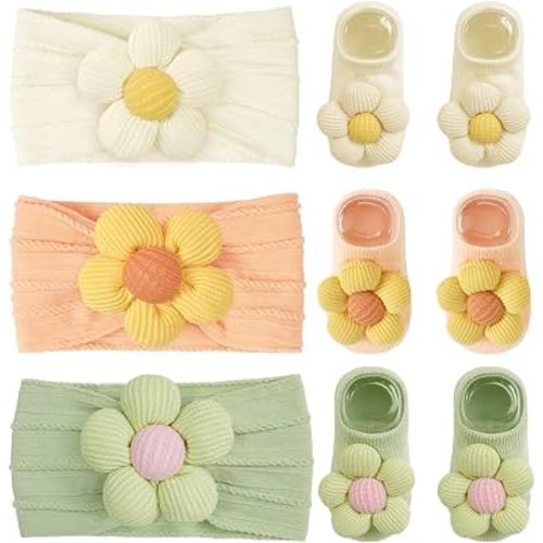 CÉLLOT Baby Flower Headbands and Floral Sock Sets for Babies Newborn Girls | Breathable and Super Soft |Baby Toddler Infants Essentials Accessories | Idea Gifts for Mom