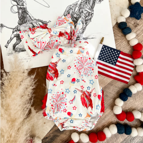 Firework Highland Ruffle Romper & Bow (ittle kid)(final sale)