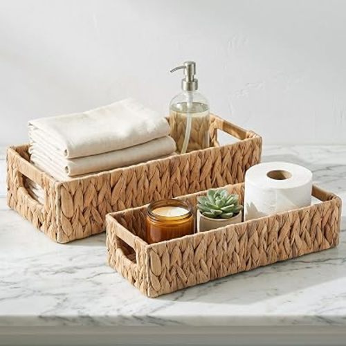 2 Pcs Toilet Paper Storage Baskets Water Hyacinth Wicker Baskets
