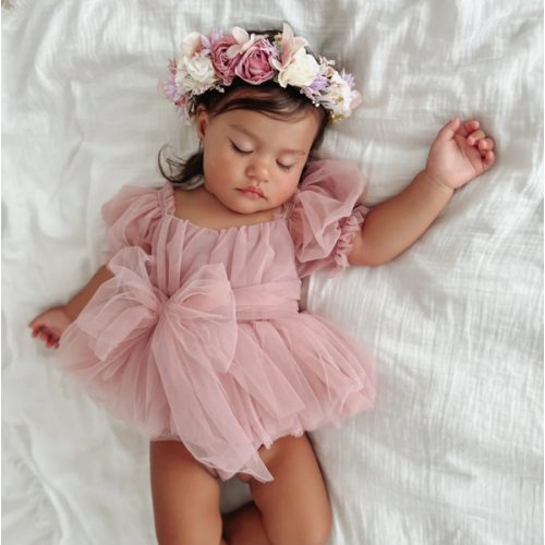 Dusty Rose Flower Fairy Baby Girl Pink Tulle Dress Romper - Special Occasion – Arabella & Rose