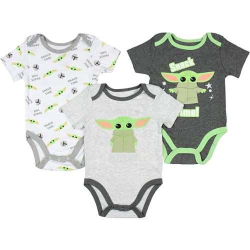 Happy Threads Star Wars Infant Baby Boys The Mandalorian Snack Time Grogu Baby Yoda One Piece Romper 3 Pack