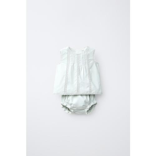 EMBROIDERED SHIRT AND BLOOMERS SET - Pastel blue | ZARA United States, 3-6 M