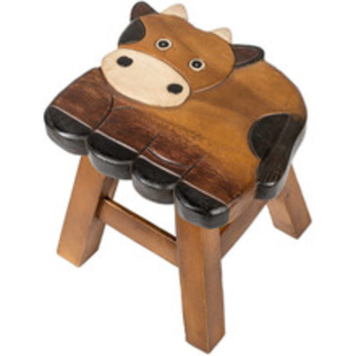 Cow Step Stool Hand Carved Solid Acacia Sturdy Wood Stool For Children or Adults 10x10.5x10 - Country Marketplace