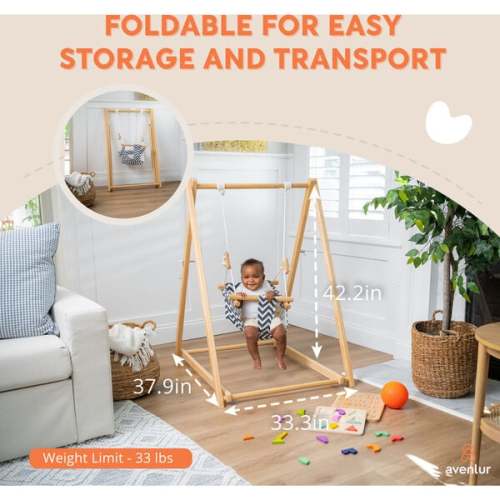 Spruce - Baby and Toddler Foldable Wooden Swing Set, Beige - Avenlur | Maisonette