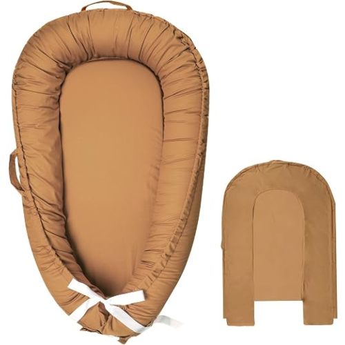 Hooyax Baby Lounger Cover Only, 100% Cotton Newborn Nest Cover, Soft Portable Baby Nest Replacement Cover for Boys Girls, Breathable Infant Lounger Covers, Baby Essential (Brown)