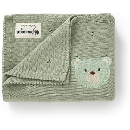 mimixiong Organic Cotton Baby Blanket Neutral Knitted Soft Crib Nursery Swaddling Receiving Blankets for Newborn Baby Boy Girl 40x30 Inch (Green)