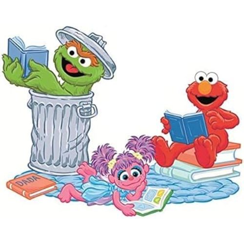 Elmo Abby Oscar Decal Book Reading Read Books Sesame Street Removable Wall Sticker Peel Self Stick Adhesive Art Home Kids Room Decor Vinyl Decoration Nursery Library