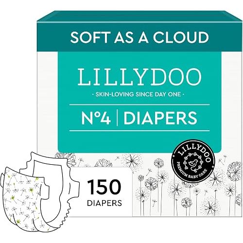 LILLYDOO Baby Diapers, Size 4 (20+ lbs), 150 Count, Hypoallergenic & TCF