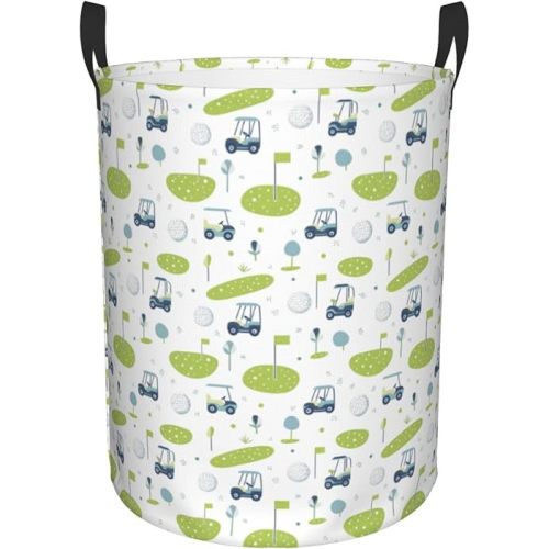 Large Laundry Basket with Handles - Cartoon Golf Cart Print Baby Kids Nursery Dirty Clothes Laundry Hamper for Bedroom Aesthetic