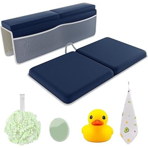 Sleepah Bath Kneeler and Elbow Kneeling Rest Pad Set for Baby Bathing – Waterproof Soft Memory Foam Mat Organizer Babies & Toddler Bathing Time Toys Sponge (Blue)