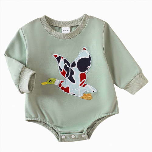 UngA Baby Boy Clothes Duck Print Long Sleeve Sweatshirt Romper Pullover Sweater Jumpsuit Casual Fall Winter Spring Clothes (Light Green,6-9 Months)