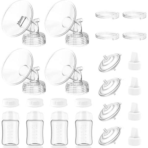 4packs 20mm Full Breast Replacement Pump Parts for Spectra S1 S2 9 Plus Synergy Gold Include 13mm Flange,Valve,Backflow Protector,Tube,Bottle,Caps, Fit for Motif Luna Cimilre Ameda MYA Pump
