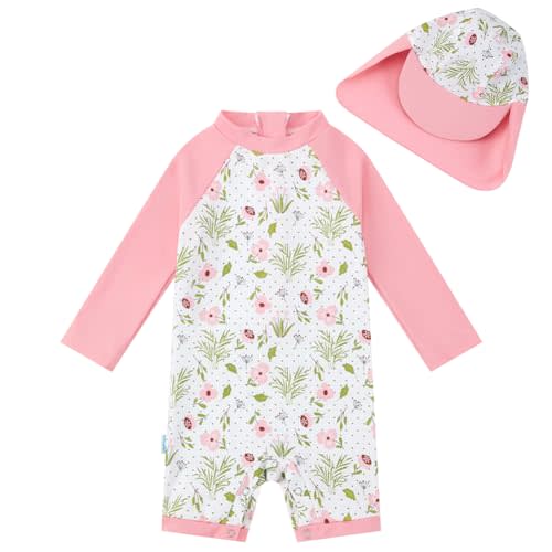 upandfast Baby/Toddler Girls Sunsuit Swimsuit with Snap Bottom UPF 50+ Infant One Piece Rashguard Swimwear