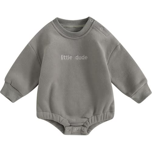 VISGOGO Newborn Infant Baby Boy Girls Oversized Romper Little Dude Sweater Onesie Coming Home Outfit Neutral Clothes