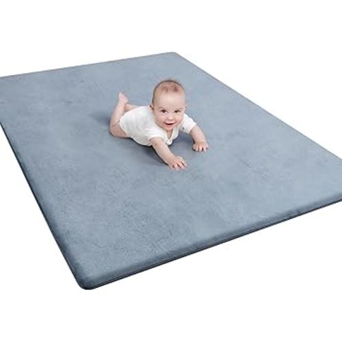 Mummentos Baby Play Mat for Floor - 1.3” Thick Memory Foam, 59" x 79" Large Crawling Mat for Infant & Toddler, Soft Non-Toxic Crawling Mat, Easy to Clean, Non-Slip Reversible Design - (Dark Gray)