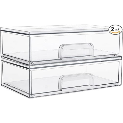 Vtopmart 12.1''W Clear Stackable Storage Drawers,2 Pack Acrylic Plastic Organizers Bins for Makeup Palettes, Cosmetics, and Beauty Supplies,Ideal for Vanity, Bathroom,Cabinet,Desk Organization