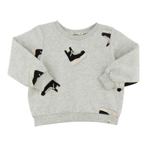 oh baby! Brooklyn Boxy Sweatshirt - Hockey Skate Large Print - Heather Gray