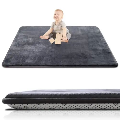 Thick Baby Play Mat for Floor,50 x 50 Playpen Mat,Tummy Time Foam Mat,Ultra Soft Support & Plush Feel,Easy Care with Non-Slip Cushioned for Infant,Kids and Toddler Crawling, Dark Grey