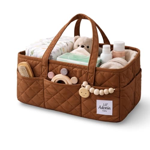 Diaper Caddy Organizer – Nursery Storage Basket for Newborn & Baby Essentials – Portable, Machine Washable Diaper Bag Organizer for Home & Travel (Brown)