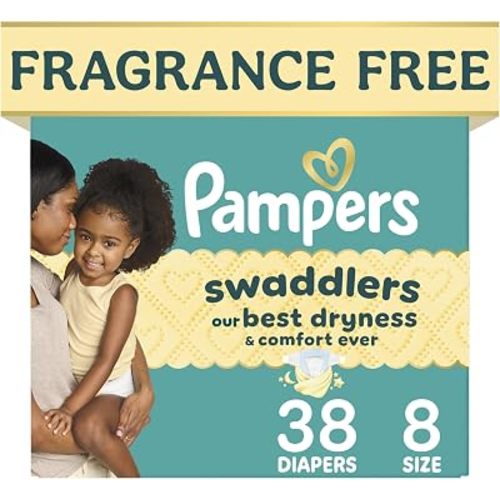 Swaddlers Diapers, Size 8 (30+ lbs), 38 Count, Fragrance Free, Hypoallergenic, Absorbent, Pediatrician Recommended, Skin Safe