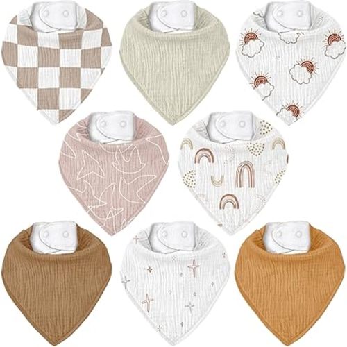 Muslin Baby Bibs 8 Pack, Baby Bandana Drool Bib for Drooling and Teething, Cotton Soft Absorbent for Girls Boys