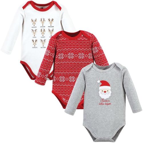 Hudson Baby Infant Cotton Long-Sleeve Bodysuits, Santa Reindeers, 0-3 Months