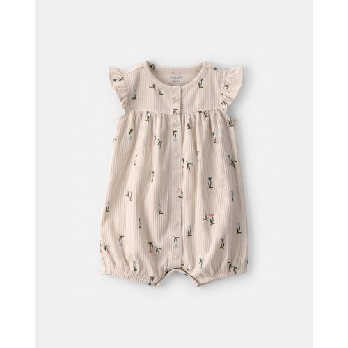 Baby Girl Floral Short-Sleeve Romper - Tan | Carter's