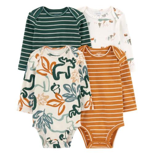 Baby 4-Pack Long-Sleeve Bodysuits - Style,Multi