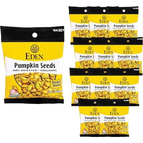 Eden Organic Pumpkin Seeds, Pocket Snacks, Dry Roasted, Lightly Salted, Hulled, Pepitas, 1 oz (24-Pack Case)
