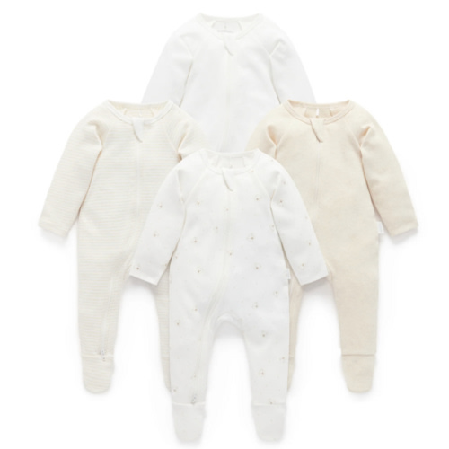 4 Pack Baby Growsuits – Vanilla Bear | Purebaby - Purebaby