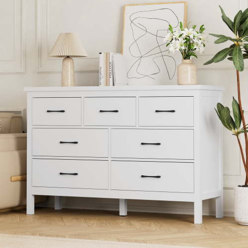 YouTrend 7 Drawer White Dresser Modern Chests of Drawers Adult Accent Storage Cabinet for Bedroom Living Room