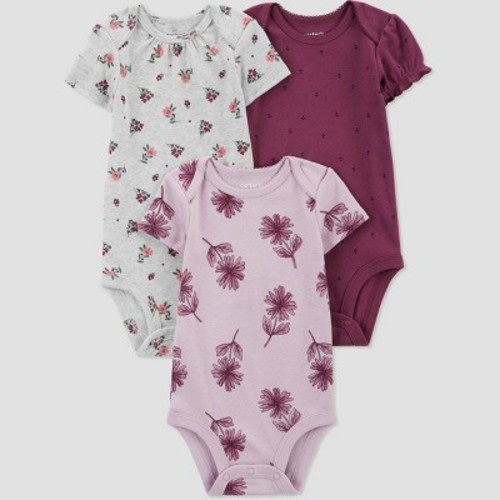 Carter's Just One You® Baby Girls' 3pk Short Sleeve Bodysuit, Color: Purple | Gray, Size: 6M