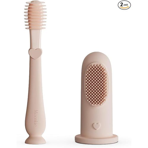 Moonkie Baby Finger Toothbrush Tongue Oral Cleaner Kit for 3 Months +, 2 Pcs (Blush)