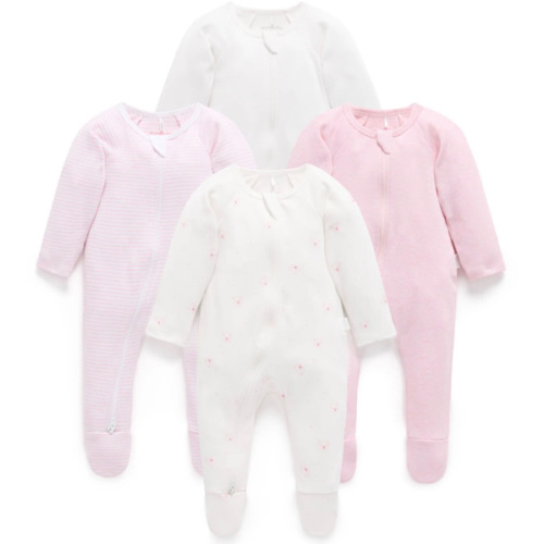 4 Pack Baby Growsuits – Pink Bear | Purebaby - Purebaby